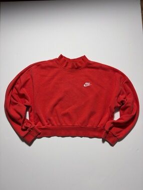 Nike Women's Bright Red Cropped Sweatshirt with Embroidered Logo